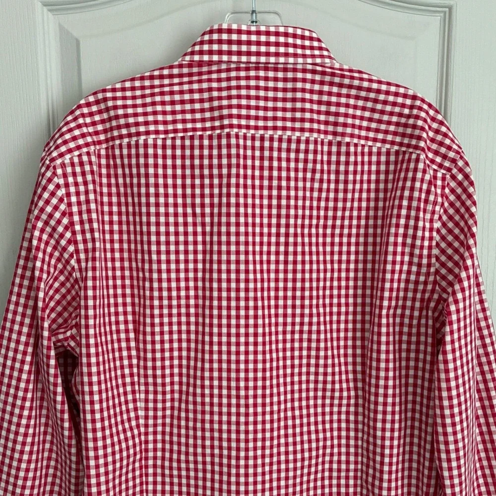 Banana Republic Mens Red Gingham Non Iron Tailored Slim Fit Shirt Large 16-16.5